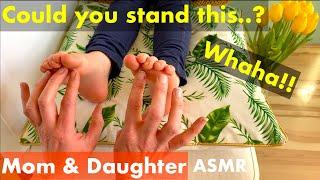 NEW FOOT WORSHIP : ASMR Feet Tickling & Brush Video - Mom and Daughter